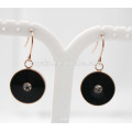 Luxury black enamel round rose gold plated earring with crystal